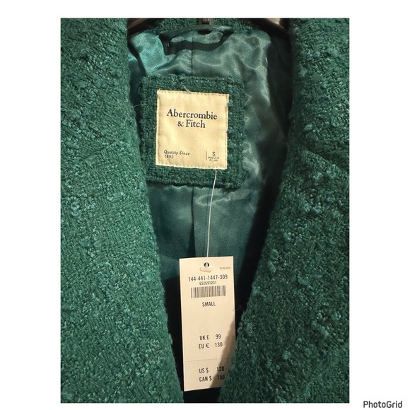 NWT Abercrombie & Fitch Cropped Tweed Blazer Jacket Green Preppy Chic Glam - Picture 2 of 9